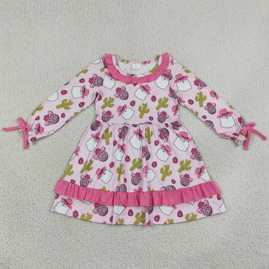 Baby Girls Dress Santa Cactus Christmas Western Ruffle Knee Length Dresses GLD0753