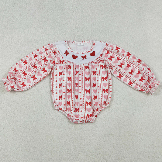 Baby Girls Rompers Embroidery Bows Hearts Stripe Valentine Ruffle Rompers LR2696 10.14