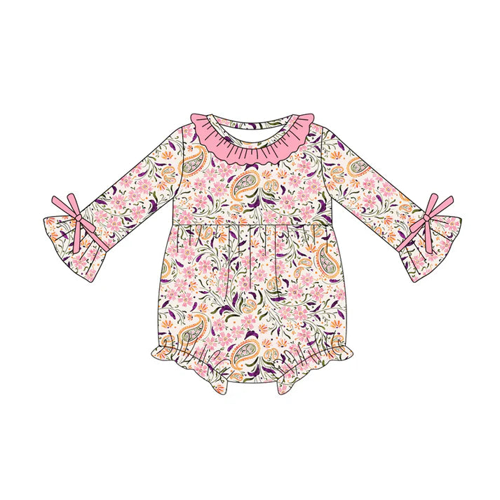 Preorder (moq 5)Baby Girls Pink Long Sleeves Floral Ruffle Rompers 5.16