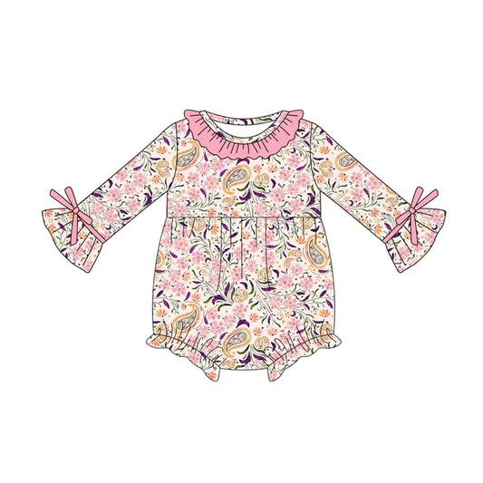 Preorder (moq 5)Baby Girls Pink Long Sleeves Floral Ruffle Rompers 5.16