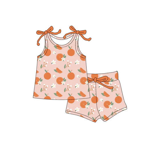 Preorder moq 5 Baby Girls Bows Sleeveless Oranges Flowers Top Short Set 4.16