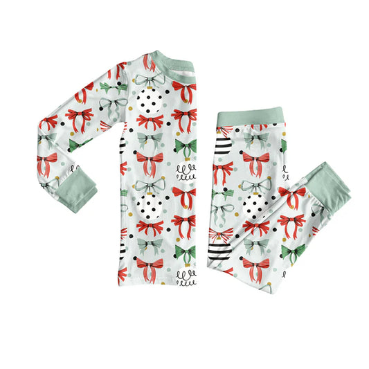 Preorder (moq 5)Baby Boys Long Sleeves Light Green Bows Lights Top Pant Pajamas Set 6.23