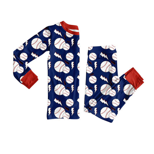 Preorder (moq 8)Baby Boys Baseballs Lights Top Pants Team Pajamas Sets 9.6