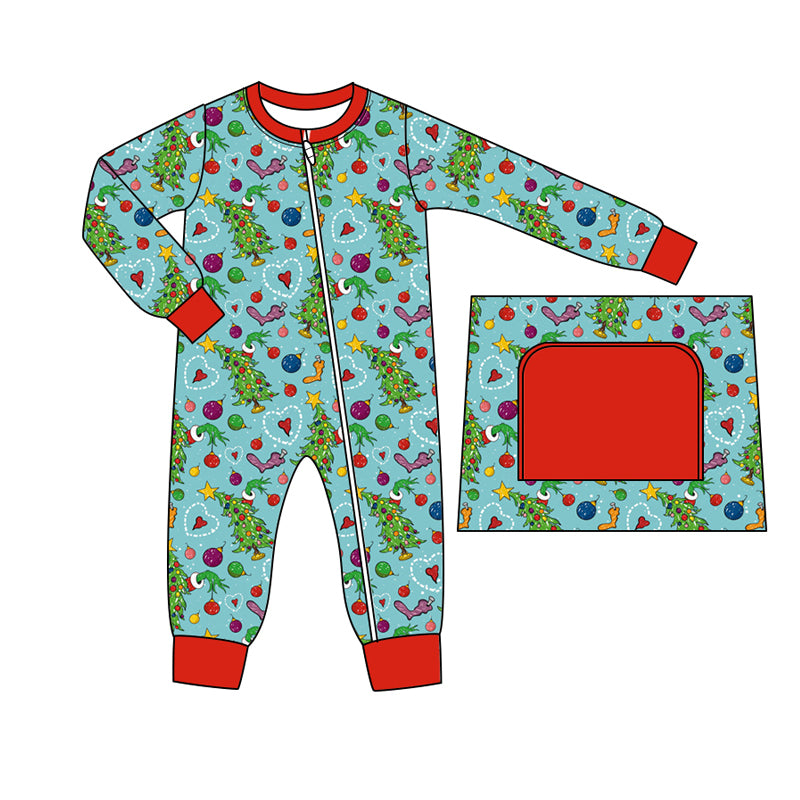 Boutique Infant Baby Boys Rompers Christmas Tree Cartoon Zip Rompers preorder MOQ 5