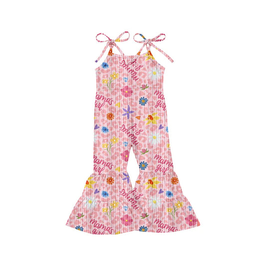 Preorder (moq 5)Baby Girls Pink Bows Strap Mama's Girls Flowers Leopard Bell Bottom Jumpsuits 7.3