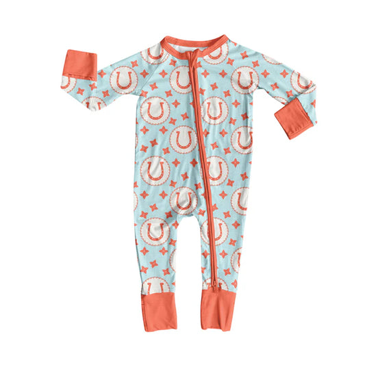 Preorder(moq 5)Baby Boys Western Rodeo Stars Zipper Footie Rompers 8.12
