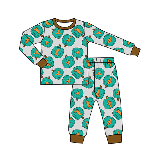 Preorder(moq 5) Baby Boys Long Sleeves Cactus Bull Skull Pumpkins Top Pants Pajamas Set 7.22