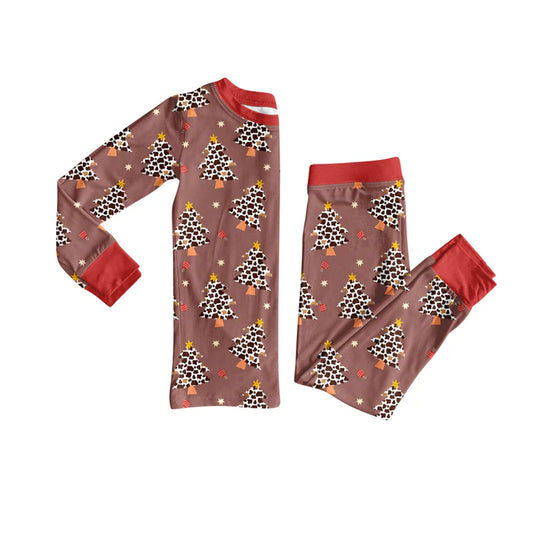 Preorder(moq 5) Baby Girls Christmas Leopard Trees Top Pants Lounge Wear Pajamas Sets 8.8