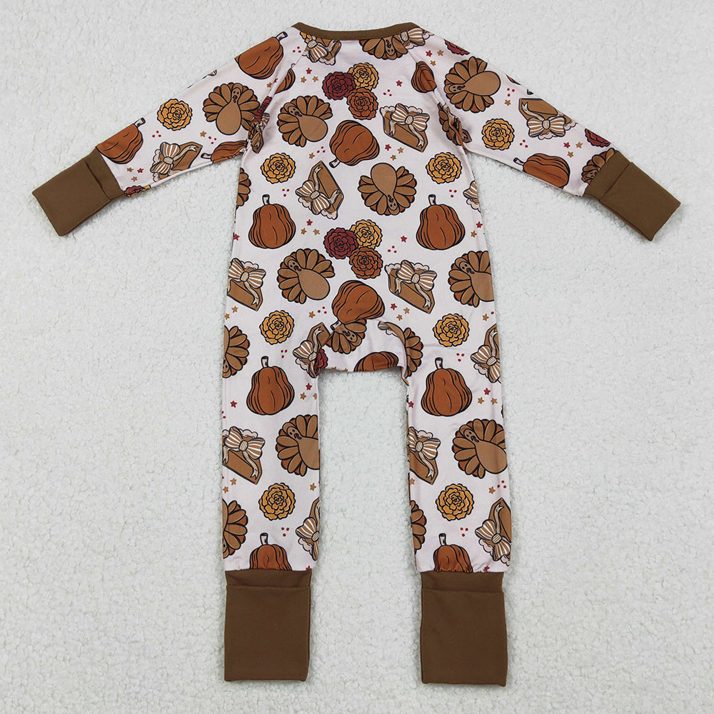 Baby Boys Rompers Pie Turkey Pumpkins Thanksgiving Zipper Footie Rompers LR2690 10.20