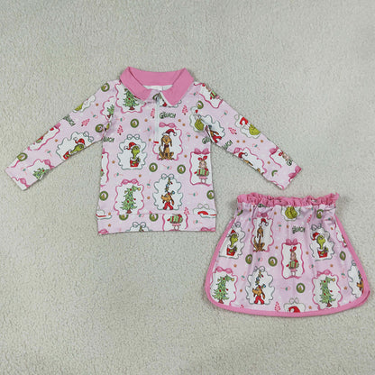 Baby Girls Clothes Green Face Frogs Trees Zip Top Skirt Shorts Christmas Clothes Sets GLD1609