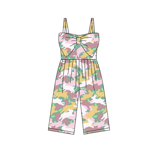 Preorder (moq 5)Baby Girls Strap Colorful Rabbits Camo Easter Pants Jumpsuits 11.28