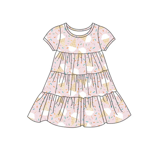 Preorder(moq 5) Baby Girls Rabbits Sprinkles Easter Patchwork Ruffle Knee Length Dresses 11.7