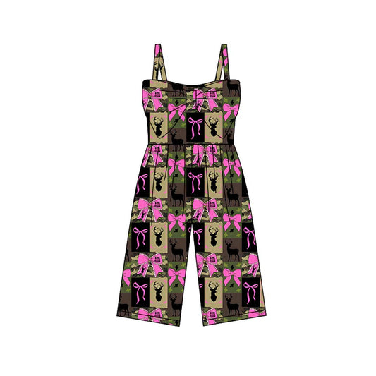 Preorder (moq 5)Baby Girls Green Camo Deer Checked Bows Hunting Pants Jumpsuits 11.28