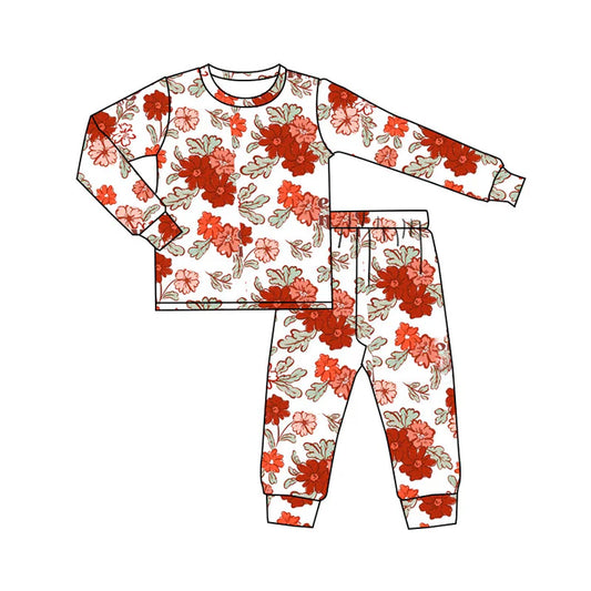 Preorder(moq 8)Baby Girls Pink Red Flowers Top Pants Valentine Pajamas Set 9.30