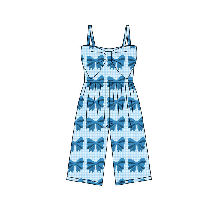 Preorder (moq 5)Baby Girls Blue Checked Strap Bows Pant Jumpsuits 11.28