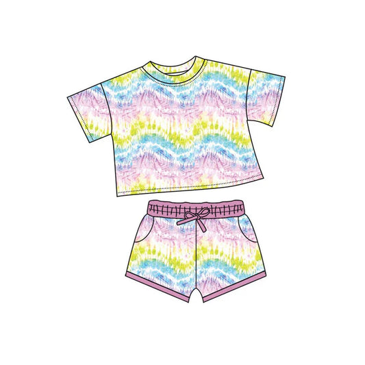 Preorder(moq 5) Baby Girls Colorful Stripe Top Pocket Shorts Clothes Sets 10.22