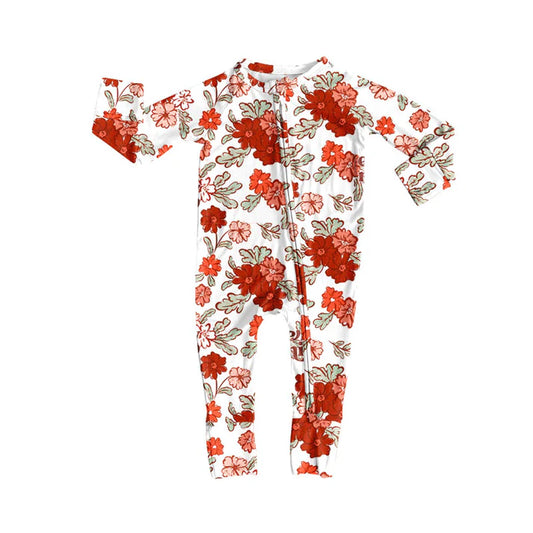Preorder (moq 8)Baby Girls Pink Red Flowers Valentine Zipper Footie Rompers 9.30