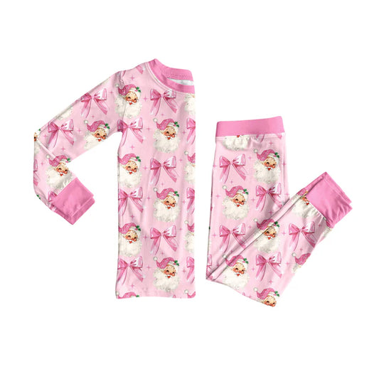 Preorder (moq 5)Baby Girls Pink Long Sleeves Bows Santa Top Pant Pajamas Set 6.3