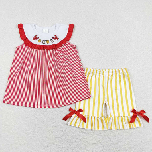 Boutique Baby Girls Clothes Lobster Embroidery Summer Outfits GSSO0453