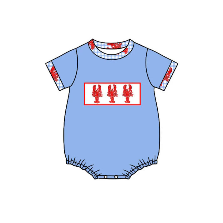Preorder (moq 5)Baby Boys Blue Short Sleeve Crayfishes Rompers 11.4