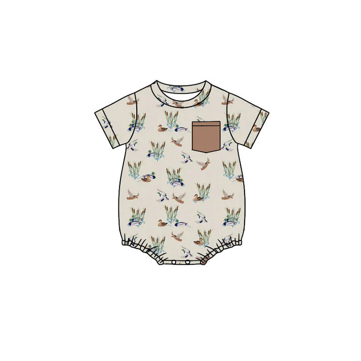 Preorder (moq 5)Baby Boys Ducks Plaid Pockets Short Sleeve Rompers 10.18