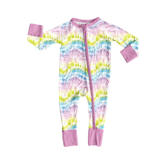Preorder (moq 5)Baby Girls Colorful Stripe Long Sleeve Zipper Footie Rompers 10.21