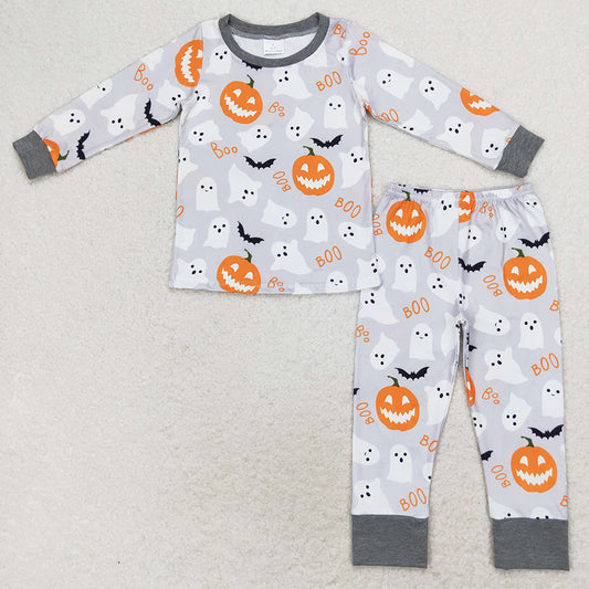 Baby Boys Pajamas Grey Ghost Pumpkin Long Sleeve Shirt Pants Pajamas Sets BLP0476