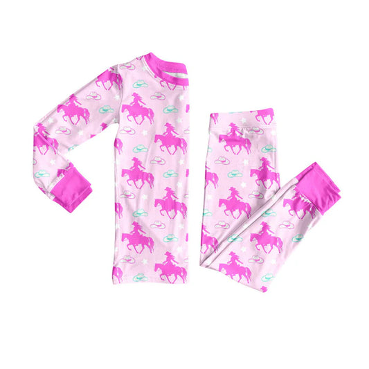 Preorder(moq 8)Baby Girls Horse Rodeos Hats Top Pants Western Pajamas Sets 10.1