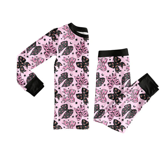 Preorder (moq 5)Baby Girls Long Sleeves Pink Black Bows Stars Top Pant Pajamas Set 6.18