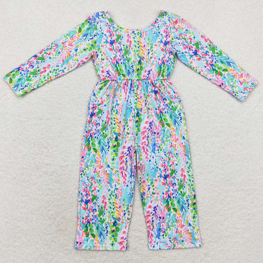 Baby Girls Jumpsuits Flowers Long Sleeve Pockets Jumpsuits LR1141