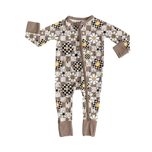 preorder(moq 5)Baby Infant Boys Long Sleeves Sun Flowers Plaid Zipper Rompers 7.31