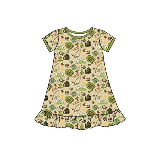 Preorder(moq 5) Baby Girls Camping Hunting Ruffle Knee Length Dresses 10.21