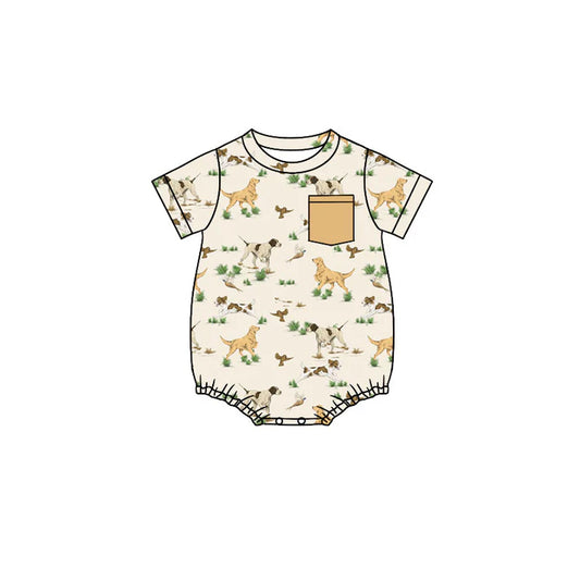 Preorder (moq 5)Baby Boys Ducks Dogs Plaid Pockets Short Sleeve Rompers 10.18
