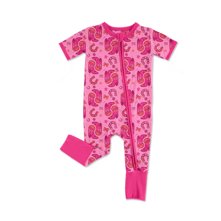 Preorder (moq 5)Baby Girls Bow Boots Western Two Way Zip Convertible Rompers 11.26