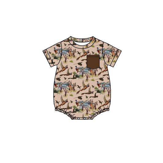 Preorder (moq 5)Baby Boys Ducks Plaid Pockets Short Sleeve Rompers 10.18