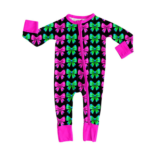 Preorder(moq 5)Baby Girls Colorful Bows Plaid Zipper Pant Rompers 7.26