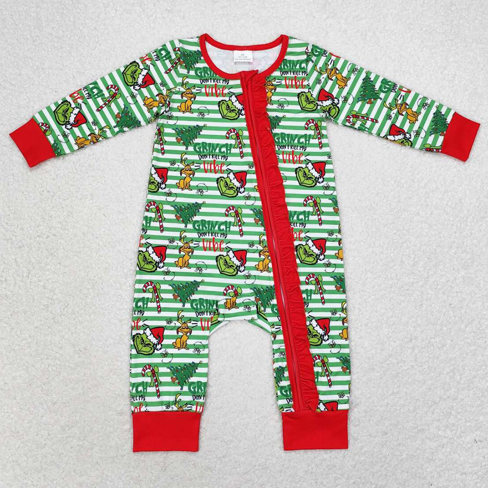 Baby Infant Boys Rompers Christmas Green SIbling Girls Zip Rompers LR1055