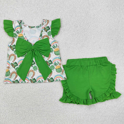 Baby Boys Clothes St Patrick Day Qautrefoil Shirts Shorts Sibling Girls Sets BSSO1165