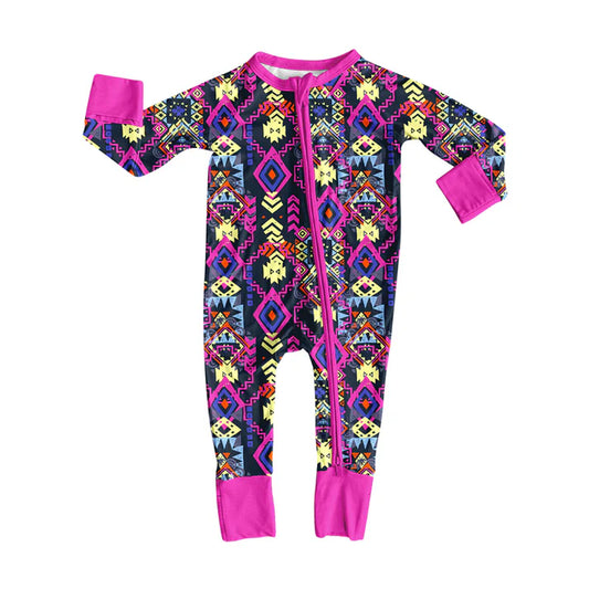 Preorder(moq 5)Baby Girls Aztec Western Zipper Footie Rompers 8.7