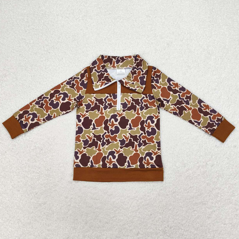 Baby Boys Clothes Top Brown Grey Camo Zip Pullovers Tops BT0712