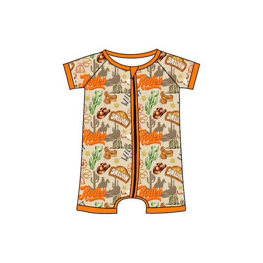 Preorder (moq 5)Baby Boys Khaki Short Sleeves Cactus Hats Wild Western Zipper Rompers 4.24