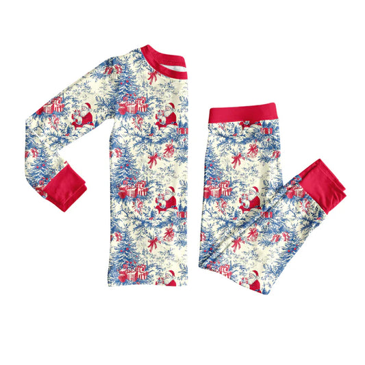 Preorder (moq 5)Baby Girls Long Sleeves Santa Floral Top Pants Pajamas Set 7.28