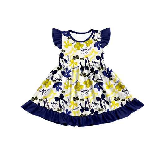 Preorder (moq 5) flutter sleeves M navy bows girls team dress 8.23