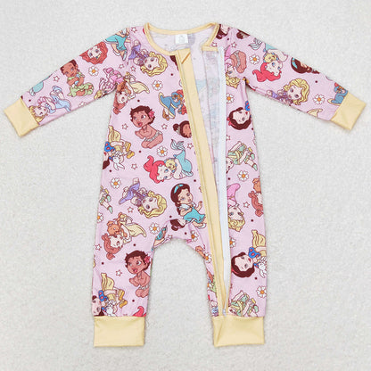 Baby Infant Girls Rompers Cartoon Long Sleeve Zip Bamboo Rompers LR0968
