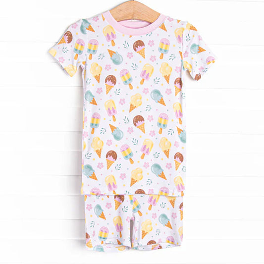 Preorder moq 5 Baby Girls Short Sleeves Flowers Ice Cream Top Short Pajamas Set 4.30