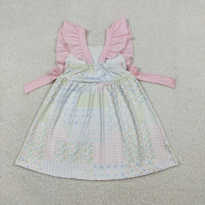 Sibling Baby Girls Flowers Checked Tunic Ruffle Shorts Clothes Set Knee Length Dress Rompers