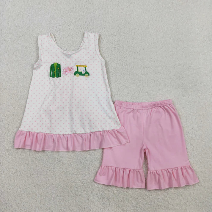 Sibling Baby Boys Girls Embroidery Golf Trucks Top Shorts Clothes Sets