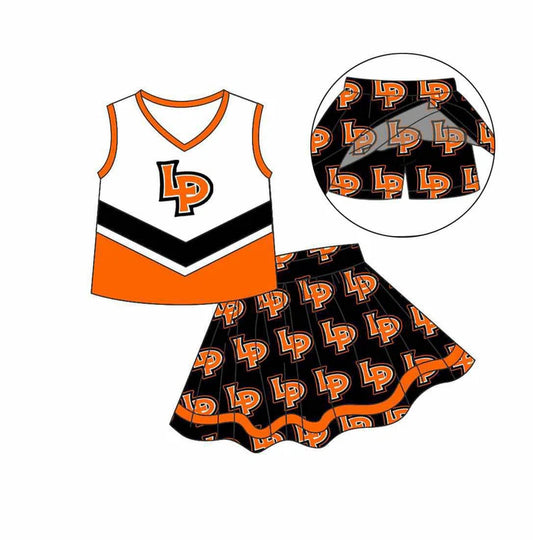 Preorder (moq 5)Baby Girls Orange LP team Top Skirt Skort Sets 7.2