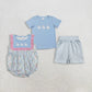 Sibling Baby Boys Girls Embroidery Rabbits Stripe Pockets Short Easter Clothes Set Ruffle Rompers