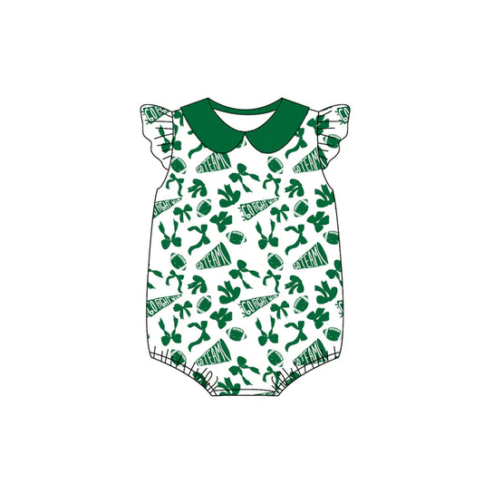 preorder(moq 5)Baby Infant Girls Green Team Bow Flutter Sleeve Rompers 8.1